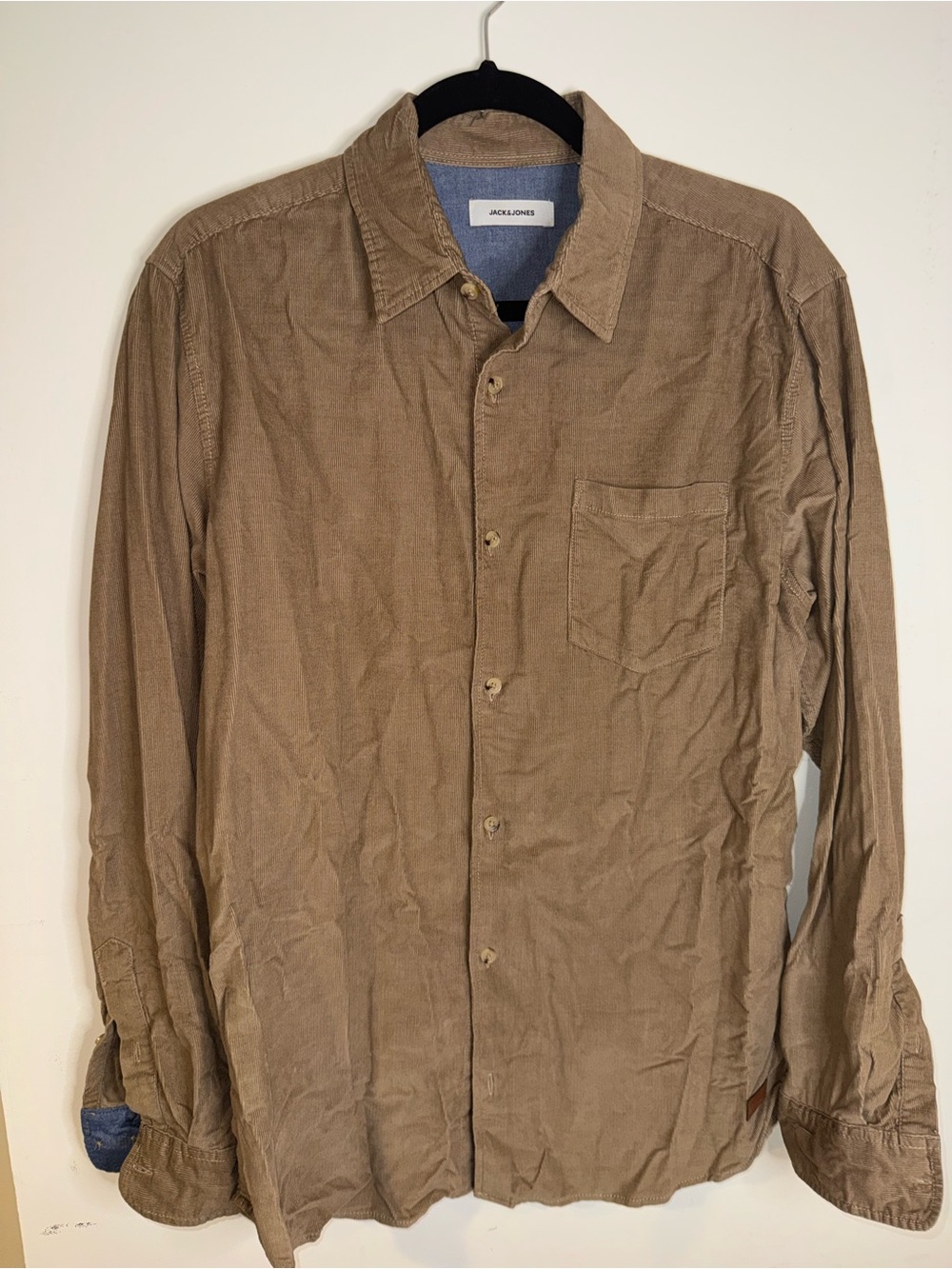 Jack & Jones Men’s Tan Corduroy Long Sleeve Button Down Shirt